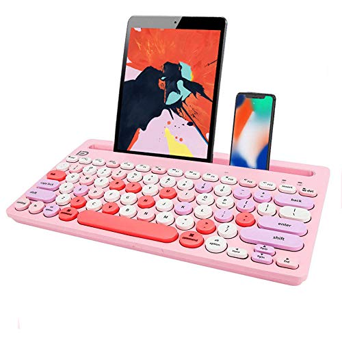 Wireless Bluetooth Keyboard, Attoe Dual Mode Multi-Device Cute Portable Slim Wireless Keyboard with USB Nano, 20m Connection Distance for Tablet PC Windows Android iOS Mac (Pink)