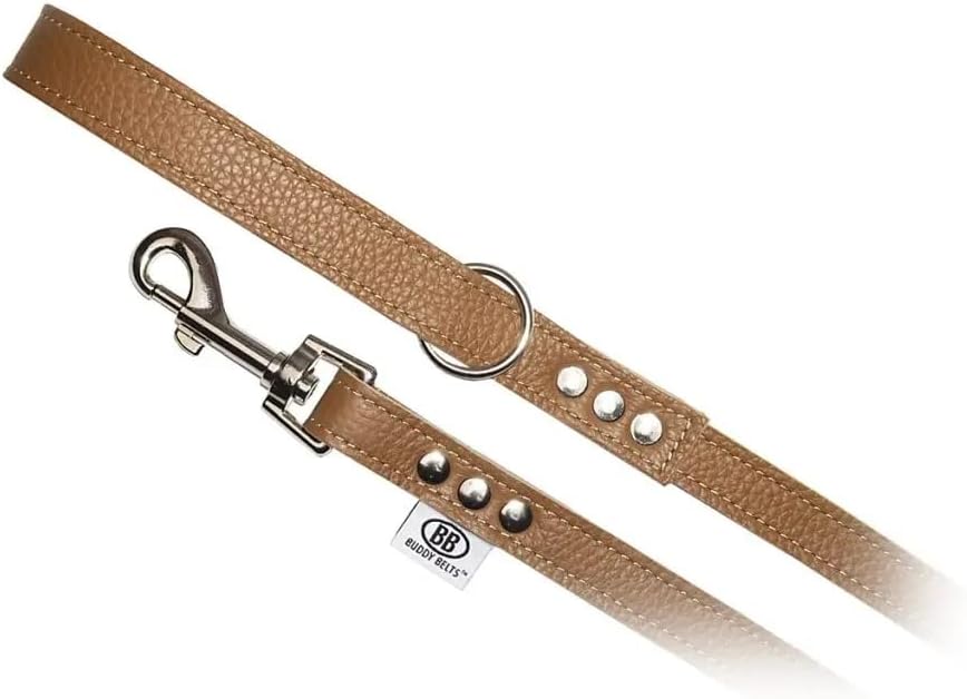BUDDY BELT All Leather Premium Leash - Pebble Grain Caramel (3/4" x 4')