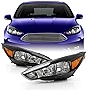 AKKON - Fits 2015 2016 2017 2018 Ford Focus [LED DRL Tube Bar] Black [Halogen Type] Headlights w/Plug Apater Pair Left + Right