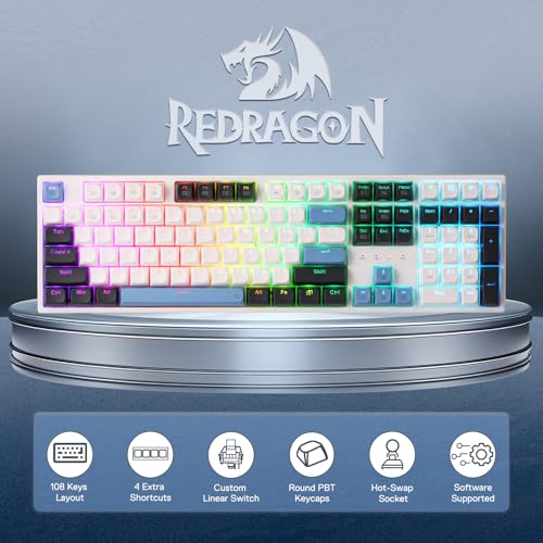 Image of Redragon K668 Wired Gasket RGB Gaming Keyboard, 108 Keys Mechanical Keyboard w /Extra 4 Hotkeys, Upgraded Hot-swappable Socket, Sound Absorbing Foam, Mixed Color Keycaps, Custom Linear Switch