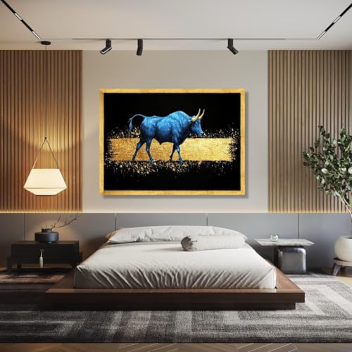 Tableau sur toile Taureau bleu et doré 60x90 cm pour salon - 4
