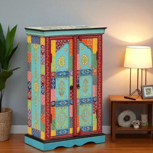 Image of APRODZ Wooden Handpainted Storage Cabinet for Home (Multicolor)