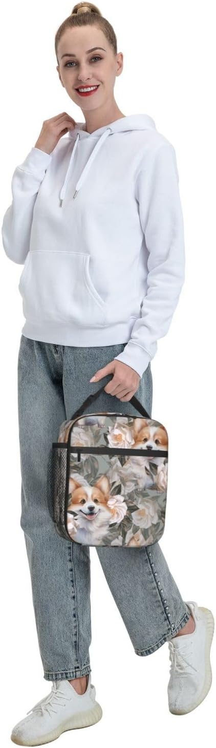 Insulated Lunch Box for Girls Men Women Corgi Lunch Box for Work,Picnic,School,Travel,Hiking, Beach or Fishing Polyester Corgi Lunch Bag Corgi Floral - Image 8