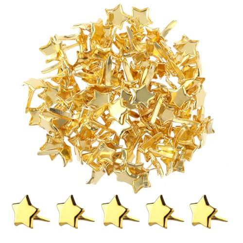 Jeffdad 100pcs Split Pins, Metal Paper Fasteners Mini Brads, 10mm x 8mm Round Scrapbooking Brads for Paper Craft DIY Stamping Scrapbook Office Household Supplies (Five-Pointed Star)