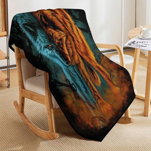 Couverture en flannel moelleuse et chaude loup lavable en machine - 8