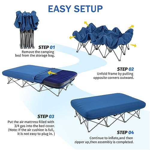Image of KAMPKEEPER Camping Cot,Camping Cots for Adults,Folding Camping Cot with Inflatable Air Mattress and Carry Bag,for Outdoor Travel Camp Beach Vacation (not Included The Airpump)