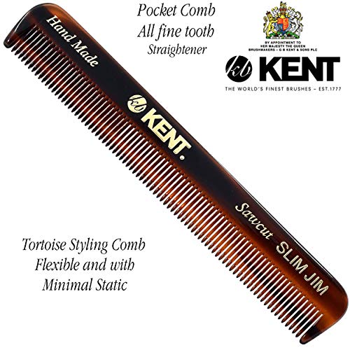 Kent Slim Jim Handmade All Fine Tooth Pocket Comb For Men, Hair Comb Straightener For Everyday Grooming Styling Hair, Mustache And Beard, Use Dry Or With Balms, Saw Cut Hand Polished, Made In England #TOP2