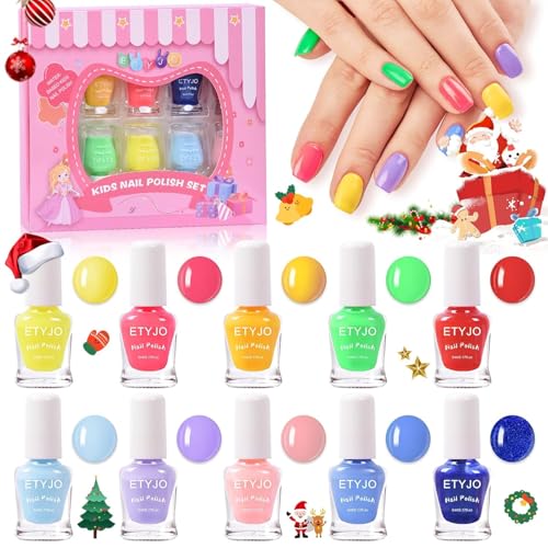 ETYJO Kinder Nagellack Mädchen Ungiftig, Peel Off10 Rainbow Farben Kindernagellack Set, Wasserbasis Schnelltrocknend Nagellack Set Kinder Mädchen Nail Art Geschenk