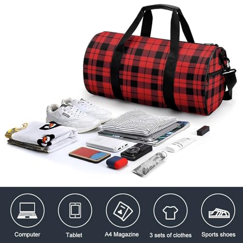 Buffalo Scottish Tartan Plaid Checkered Travel Duffel Bag Gym Bags Sports Tote Shoulder Weekender Handbag for Men Women3