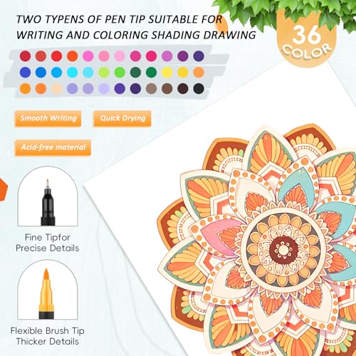Image of 2Pcs Adult Coloring Books with 36 Colors Markers, Mandala Adult Coloring Book for Women Relaxation with 48 Patterns, Colors Markers Set, Anxiety Relief Mindfulness Gifts Original & Hand Drawn