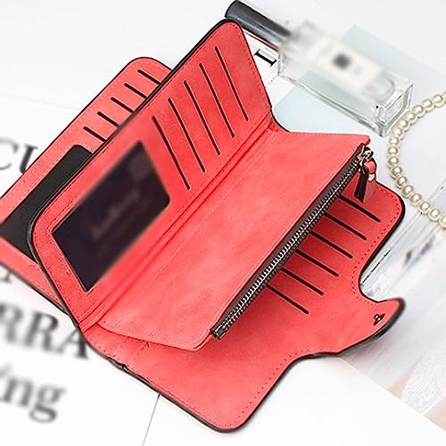 Card Wallets Leather Wallets for Women Frosted Two-Tone Fabric Long Wallet Casual Buckle Coin Purse Multi-Card Position Clutch (Gray1)4