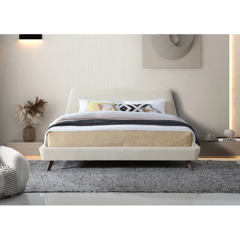 Upholstered Platform Low Profile Queen Size Bed Without Mattress for Bedroom|Double Bed|Queen Size Bed Furniture (Ivory, Engineered Wood)-image-40