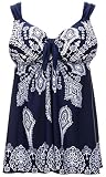 Damen Badeanzug Retro Print Zweiteiliger Pin Up Tankini Bademode - Blau - 116-128W