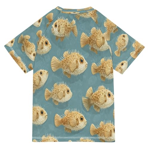 Boys Short Sleeve T-Shirts Real Puffer Fish Rashguard Kids Swim Shirts Sun UPF 50+2