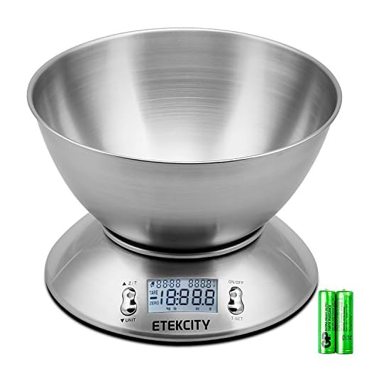 Etekcity Digital Kitchen Scale Multifunction Food Scale with Removable Bowl 2.15L Liquid Volume Room Temperature and Timer, 11lb 5kg, Backlight LCD Display