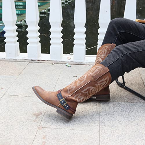 J's.o.l.e Tall Cowboy Boots For Women Square Toe Ladies Western Cowgirl Shoes Brown Us Size 9.5 #TOP7