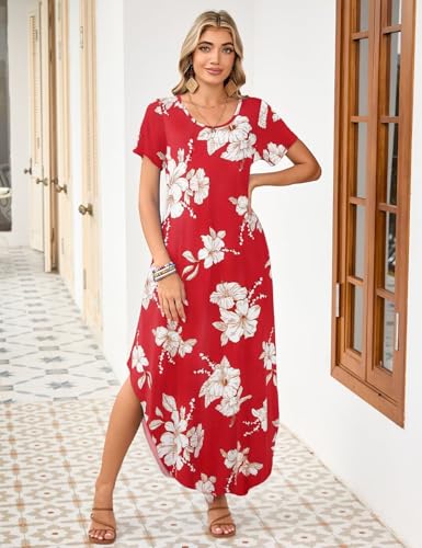 Image of JollieLovin Womens Plus Size Casual Summer Maxi Long Dress Short Sleeve T-Shirt Loose Sun Dress(L-5X)