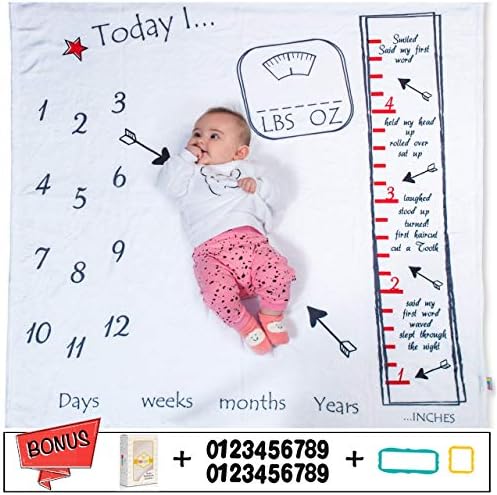Baby Monthly Milestone Blanket – 47”x47” Soft Fleece Infant Age Unisex – for Mom Newborn Baby Shower Gift Box + Numbers + Frames - Photography Backround Prop for Boy, Girl Or Twins