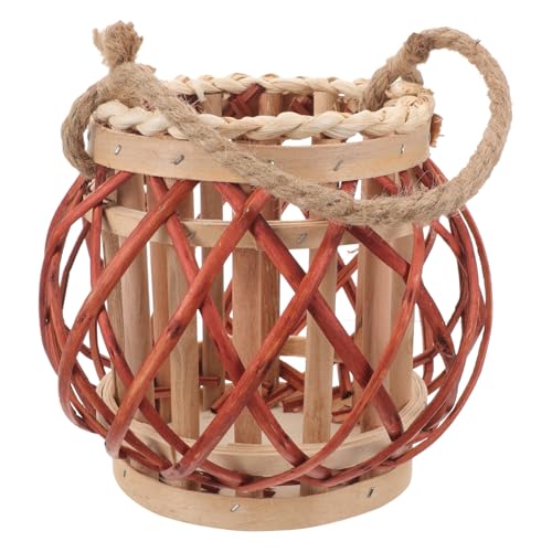 Image of HOMSFOU Rustic Small Natural Willow Woven Hanging Lantern Candle Holder for Home Decor, Handmade Retro Wicker Desktop Candle Lantern Suitable for Living Room and Hotel Display