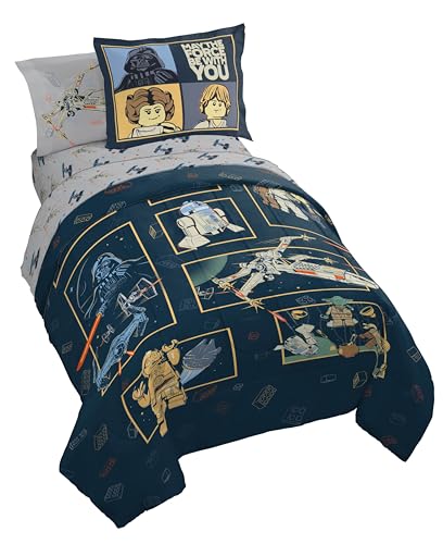 Image of Jay Franco Kids Comforter Set Includes Sheets and Pillow Covers - Soft and Cozy Bed Set for Stylish Room Decor, Official Licensed Bedding, Blue - LEGO, 7 Piece Full