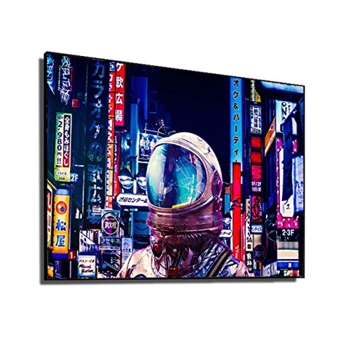 Astronaut in The Urban Street Canvas Wall Art Print,Astronaut and Street Artwork,the Canvas Wall Painting for Living Room,Bedroom (B, 8X11Inch (Inner Frame))