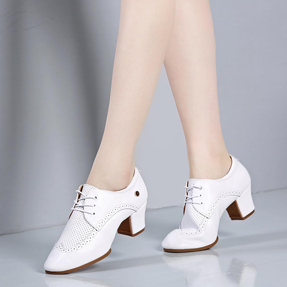 Mujer Zapatos de Baile Latino Transpirables con Cordones Cerrada Zapatos de Baile de salón Tango Salsa Tacón 3.5 cm