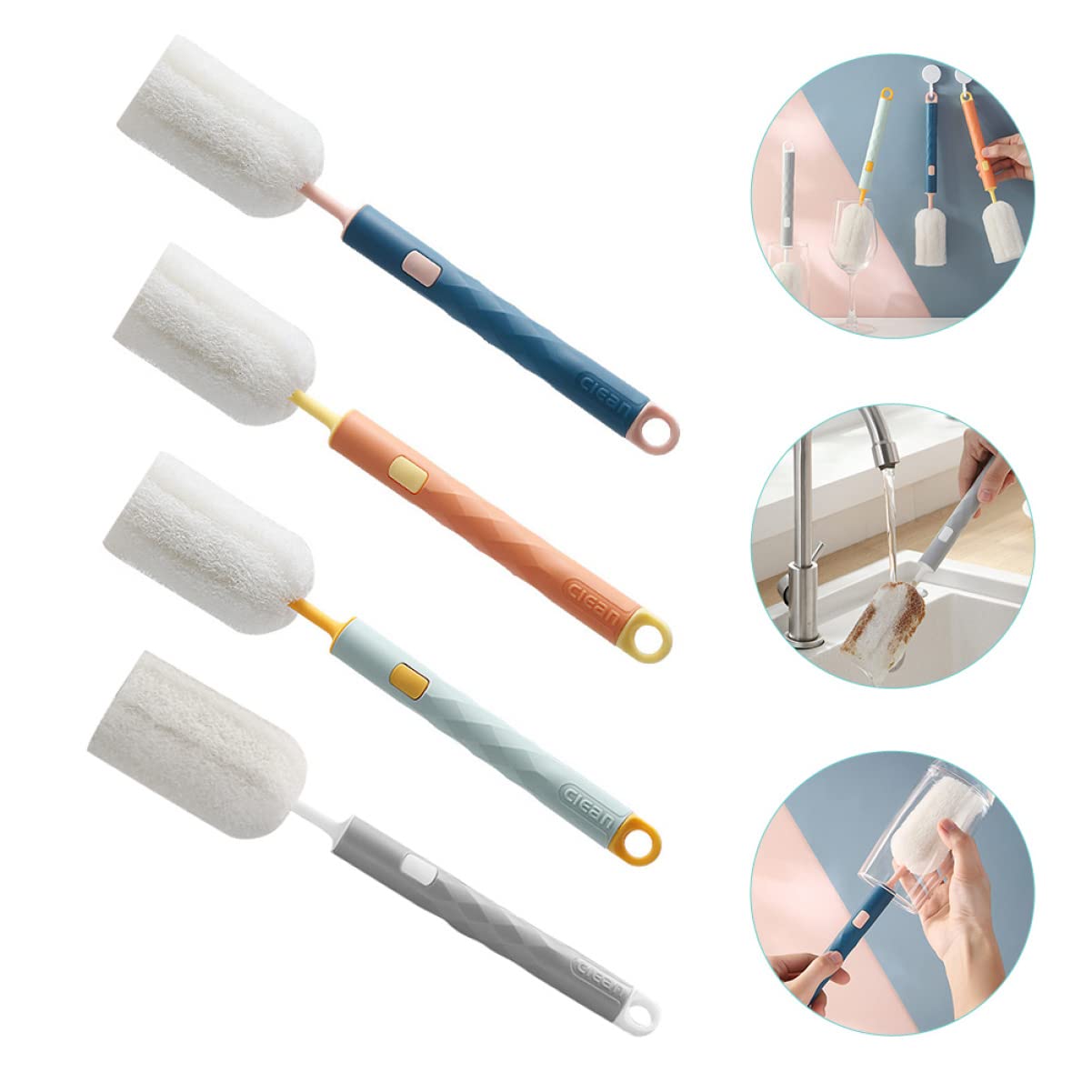ULTECHNOVO 12piezas Escobilla Para Biberones De Mango De Rainbow Cepillo De Limpieza Para Botellas y Utensilios De Cocina Diseño Colgante y Fácil Almacenamiento