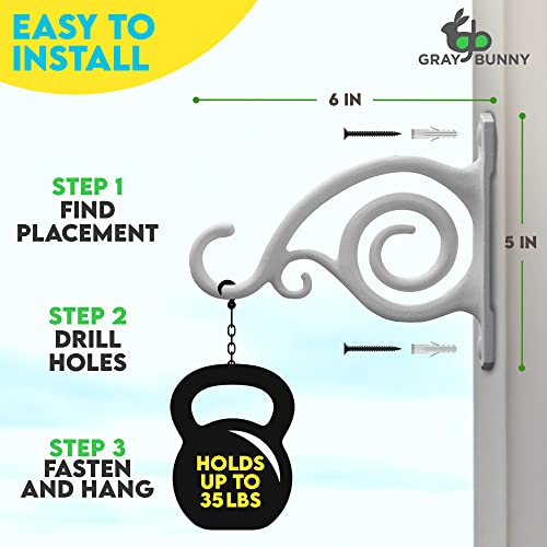 Gray Bunny Outdoor Plant Hanger Hook, 6” Large Victorian Heavy Duty Iron Wall Hooks For Bird Feeders, Lanterns, Wind Chimes, Patio Decor - White #TOP5