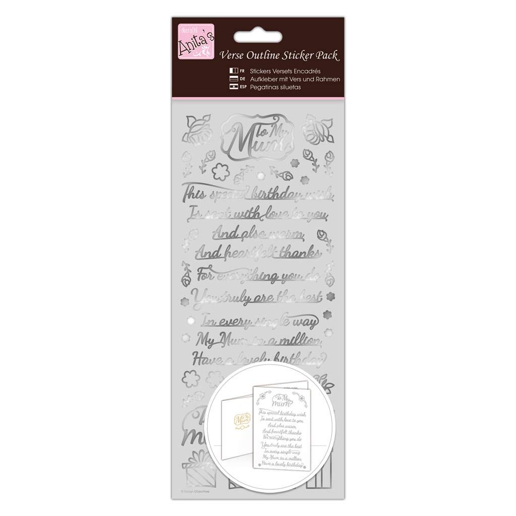 Anitas Outline Stickers, Verses, Mum, Silver, For Scrapbooking, Card Making, Kids Play, Homework, Art, Craft, Embelish, Decorative, Paper, Card, Glass, Metal, Plastic, Foam