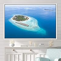 Framed Canvas Wall Art Coastal Scenery Aerial Coastal Cool Multicolor Ocean Photography Realism Relax/Calm - 16x24 inches