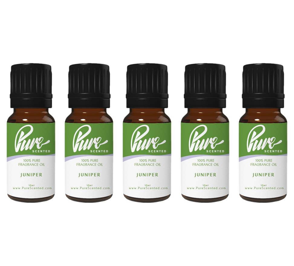 Pure Scented 50ml Fragrance Oils - 5 x 10ml Suitable for Candles, Soaps, Crafting, Diffusers, Cosmetics, Wax Melts, Designer (5 x 10ml, Juniper)
