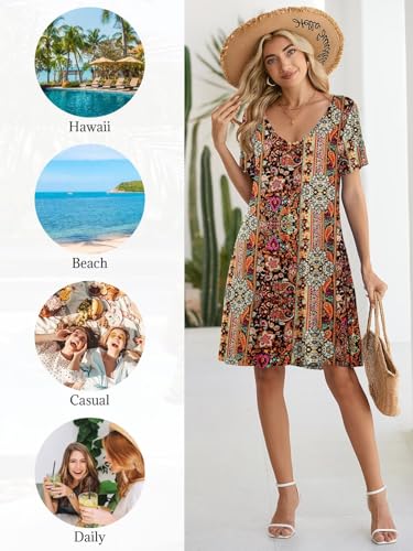 Image of BELAROI Women Casual Summer Dresses Loose Tshirt Beach Sundress V Neck Plus Size Swing Tunic Pockets