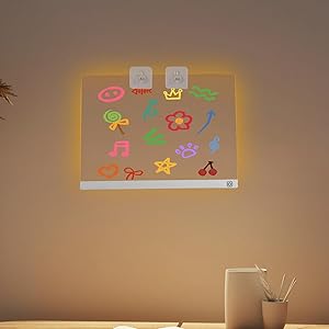 LED Message Drawing Board 13.7"X10"  Light Up Acrylic Dry Erase Note Board with 7 Colors, Dynamic Modes, 7 Pens, Invisible Stands, Hanging Kit  Fun Whiteboard for Home, Office, Kitchen