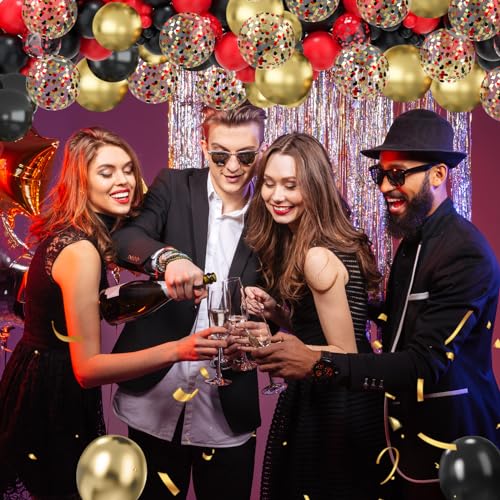 Image of Lukiituke 75PCS Balloon, Black, Red, and Gold (12in and 5in), Casino Theme Party Decorations, New Year, Graduation, Wedding, Birthday