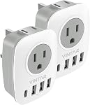 2 Pack UK Ireland Travel Plug Adapter, VINTAR Canada to UK Plug Adapter with 1 USB C, 2 American Outlets and 3 USB Ports, 6 in 1 International Power Adapter for England Singapore Hongkong(Type G)