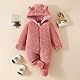 Yassiglia Baby Jungen Mädchen Strampler Herbst Winter Plüsch Overall Niedlich Bärenohr Schneeanzug Neugeborene Warmer Jumpsuit mit Kapuze und Reißverschluss (Rosa, 6-9 Months)