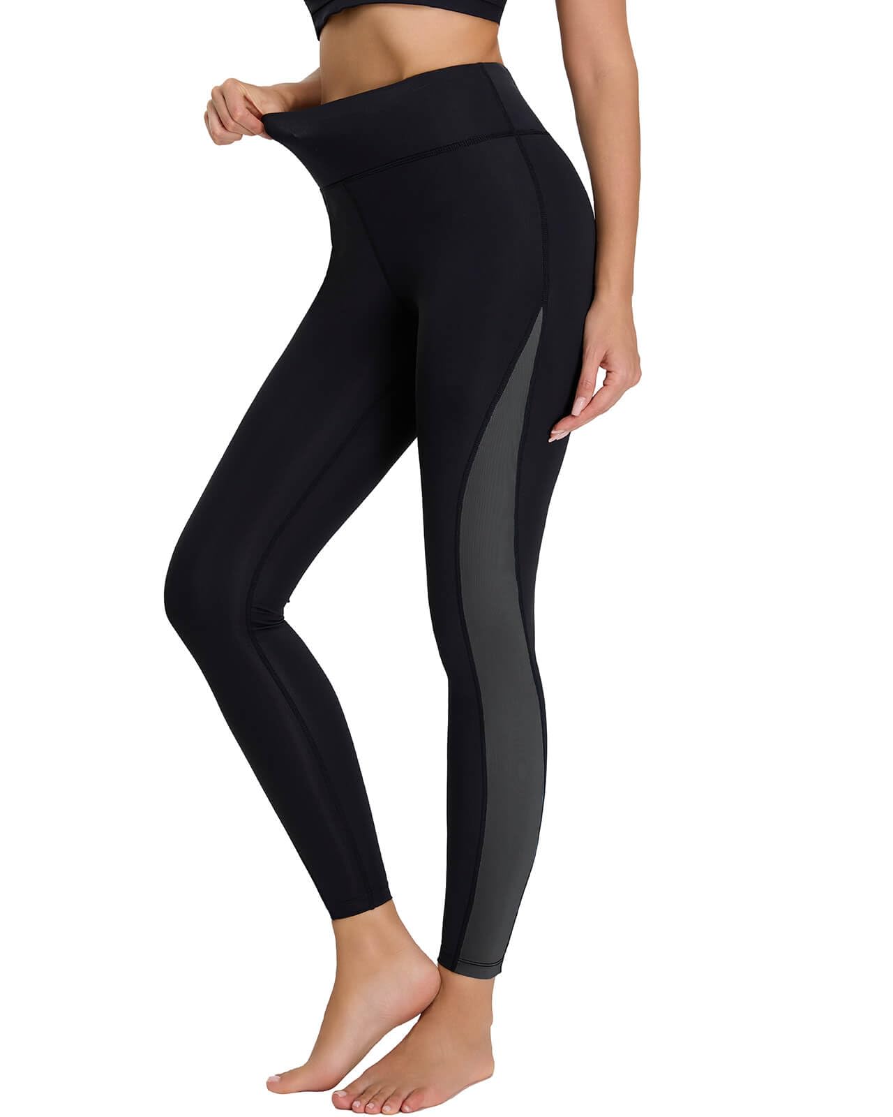 Damen Schwimm Leggings Hohe Taille UV-Schutz UPF 50+ Badehose Lang Schnelltrocknend Chlorresistent Badeleggings mit Innenslip und Taschen