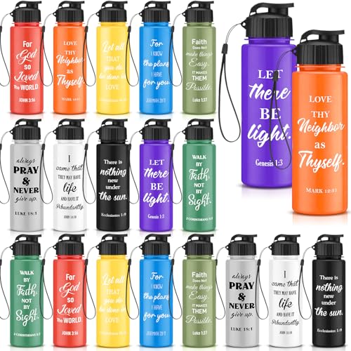 Mifoci 20 Pcs Christian Religious Water Bottle Bulk 17 oz Inspirational Bible Verse Tumbler Reusable Sport Bottle Plastic Appreciation Cup Gift for Teacher Women Men Church Employee(Bright)