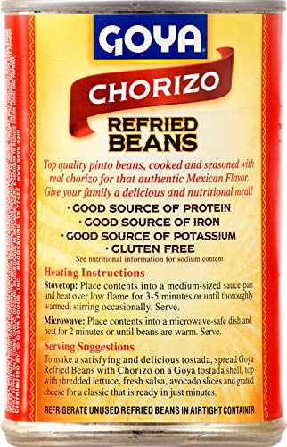 Image of Goya Refried Pinto Beans With Chorizo, 16 Oz Can (Pack of 3)