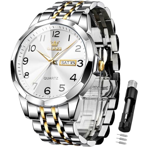 OLEVS Silver Watch for Men Simple Business Dress Analog Quartz Stainless Steel Waterproof Luminous Date Easy Read Men Watch