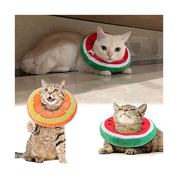 Frienda 2 pieces adjustable cat cone collar soft cat recovery collar cute cat elizabethan collars pet neck cone for kitten and small dogs, orange and watermelon - image 7