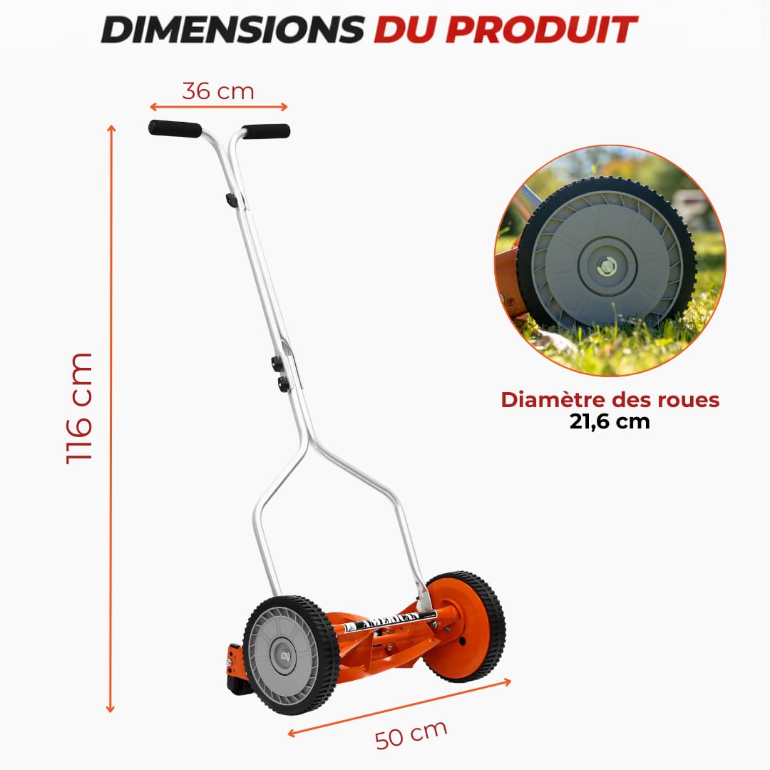 Tondeuse Manuelle Hélicoïdale Gazon 4 Lames 35 cm Hauteur Réglable VENTEO