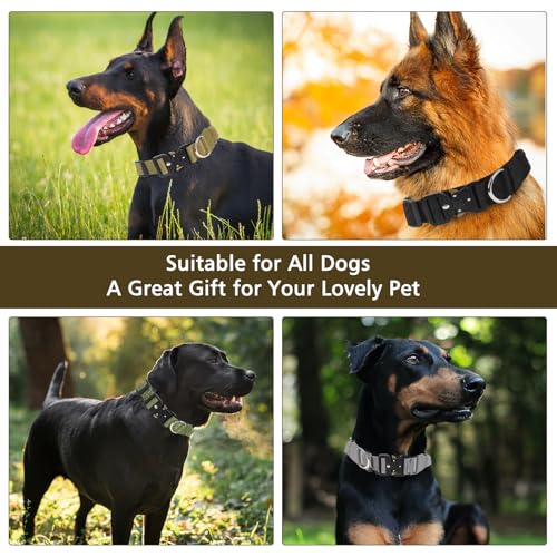 Ledeak Taktisches Hundehalsband mit Griff, Verstellbares Anti Zieh Breites Hunde Halsband Gepolstert, Dog Collar mit Metallschnalle erziehungshalsband für Hunde (Khaki, M)