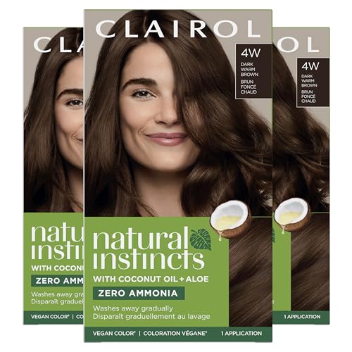 Image of Clairol Natural Instincts Demi-Permanent Hair Dye, 4W Dark Warm Brown | Ammonia‑Free, Vegan Hair Color with Coconut Oil & Aloe Vera | Pack of 3