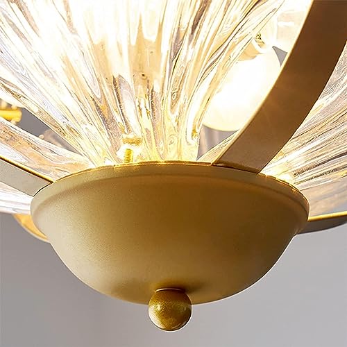 Lustre en verre suspendu doré effet coquillage avec éclairage doux