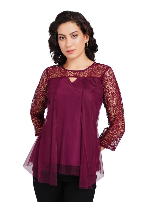 eavan Maroon Self Design Top-picture-10
