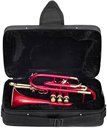 New Cornet 3 Valve Key Bb Flat Free Hard Case & Mouthpiece (Red)