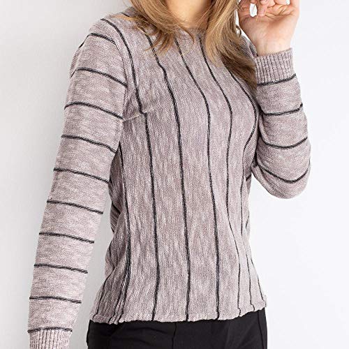 Blusa de meia malha listrada vertical 31209 - Cinza - P