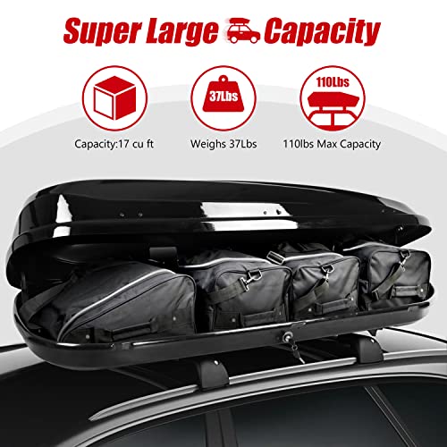 Image of DNA Motoring Extra Long XXL Rooftop Cargo Carrier Luggage Case Lockable Heavy Duty Roof Storage Box w /Lock+Keys, 110Lb Capacity, 17 Cubic Ft.(Glossy Black),PT-ZTL-8295-GSBK
