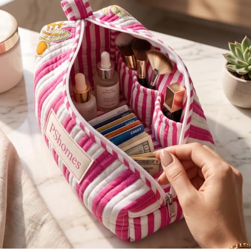 Image of Dyson Airwrap Travel Storage Bag Compatible with Hair Styler & Attachments - 100% Cotton Quilted Organizer with 6 Compartments & Carry Handle |Multi use Toiletry, Makeup & Hair Pouch